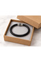 Kovello Black Leather Men's Bracelet - Fine Braided Cord and Patterned Metal Detail - 2