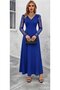Women's long sleeve wavy v-neck ruched long janjan crepe dress - 2