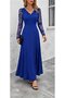 Women's long sleeve wavy v-neck ruched long janjan crepe dress - 3