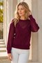 Women's Round Neck Long Sleeve Transparent Detailed Openwork Hair Braided Stylish Soft Casual Burgundy Knitwear Sweater - 6
