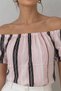 Women's Madonna Collar Elastic Short Sleeve Crop Blouse - 2