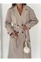 Stone Color Oversize Long Belted Lined Cape Waterproof Trench Coat - 6