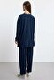 Asymmetrical Tunic Trouser Suit Dark Blue - 4