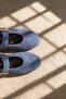 Norel Denim Blue Women's Genuine Leather Suede Mary Jane Ballerina Buckle Shoes - 4