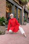 Women's Shirt Collar Casual Long Red Shirt Dress - 5