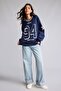 Oversize V-Neck Striped Collar Detailed Printed Sweatshirt I0201Ax26Au - 2