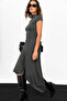 Kontrol Women's High Collar Short Sleeve Asymmetrical Cut Anthracite Dress - 5
