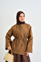 Women's Adjustable Waist Pleated Detail Zero Collar Lined Short Trench Coat Jacket Mink - 2