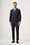 Navy Blue-Grey Swallow Collar Striped Double Breasted 6 Drop Slim Fit Full Lining Flexible Suit 1001260284