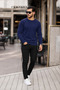 Men's Premium Crew Neck Navy Blue Basic Knit Sweater - 4