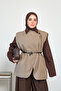 Women's Asymmetrical Cut Leather Belted Lined Vest Stone