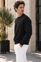 3 Thread Quality Combed Cotton Fabric Men's Crew Neck Black Sweat Sweatshirt - 2