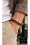 Quervio Brown Leather Men's Bracelet - Silver Shackle Lock Design