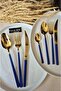 Gold 42 Piece 6 Person Navy Blue Cutlery Set - 2