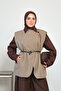Women's Asymmetrical Cut Leather Belted Lined Vest Stone - 4