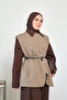 Women's Asymmetrical Cut Leather Belted Lined Vest Stone - 2