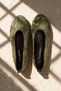 Lyna Olive Green Women's Genuine Leather Suede Metal Trok Detailed Ballerina Shoes - 3