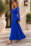 Timeless Elegance - Women's Long Sleeve Lace Sleeve Detailed V-Neck Long Crepe Dress - 2
