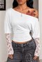 Bele Sitted Asymmetric Collar Loose Cut Sleeves Lace Detail Ruched Blouse G9656 - 3