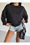 Women's Black Crew Neck Oversize Two-Thread Non-Padded Sweatshirt