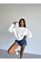 Women's White Crew Neck Oversize Two-Thread Non-Padded Sweatshirt - 3
