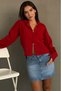 Red Hooded Double Zipper Women's Knitwear Cardigan Mg2893 - 3