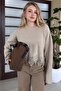 Crew Neck Sweater with Lace Detail - 3