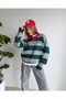 Striped Heart Embroidered Polo Collar Soft Sweater - 4