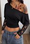 Bele Sitted Asymmetric Collar Loose Cut Sleeves Lace Detail Ruched Blouse G9656 - 2