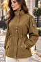 High-Collar Trench Coat-Tan - 4