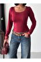 Women's Burgundy Square Neck Blouse with Lace Sleeves and Collar in Sandy Fabric Long Sleeve Blouse