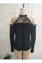 Women's Open Shoulders Round Neck Lace Detailed Viscose Blouse - 5