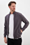 Ribbed Collar Zippered Regular Fit Jacket - 5