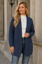Women's Long Sleeve Open Front Pocket Hair Braided Casual Fit Stylish Daily Indigo Knitwear Cardigan