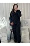 Black Heart Patterned Buttoned Fleece Pajama Set - 2