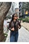Women's Brown Leather Jacket with Zipper Detail - 2