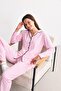 Pink Striped Buttoned Shirt Collar Pajama Set Pink