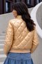 Women's New Season, Gold Plaid Checkered, Lined, Pocketed, Zippered, Slim Coat with Elastic Waist and Sleeves - 3