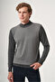 Smoked Gray Turtleneck Long Sleeve Knitted Comfort Fit Cotton Sweater 1012265152 - 2