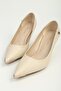 Women's Cream Pointed Toe Stone Detailed Thin Heeled Stiletto Shoes Pc-56195