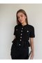 Glittery and Buttoned Soft Blouse Skirt Knitwear Set - 5