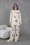 Women's Beaded Side-Tie Wide-Fit Knitwear Cardigan and Pants Bottom-Top Set