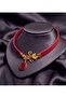 Red Genuine Leather Choker Necklace - 5