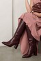 Culina Women's Burgundy Pointed Toe Thick Heeled Side Zipper Below the Knee Women's Leather Boots 7.5 cm Heel - 8