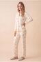 Women's Long Sleeve Front Buttoned Report Interlock Lemon Ecru Pajama Set C6T2N48 - 3