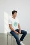 Interview Cotton 0 Collar Printed Basic White-Green T-Shirt - 4