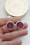 Burgundy Cracked Round Gold Women's Earrings (2.2cm)