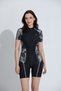 Women's One Piece Swimsuit with Shorts Zipper Short Sleeve Sport Swimwear