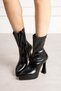Talya Women's Black Stretch Patent Leather Pointed Toe Zippered Platform 11 cm Thick Heeled Boots Bootie - 2