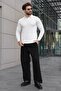 White Polo Collar Hair Knit Patterned Men's Knitwear Sweater E7519 - 2